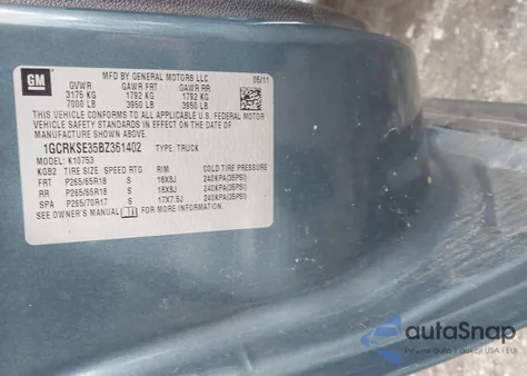 2011 Chevrolet Silverado 1500 Lt из США, поврежденный, VIN 1GCRKSE35BZ361402